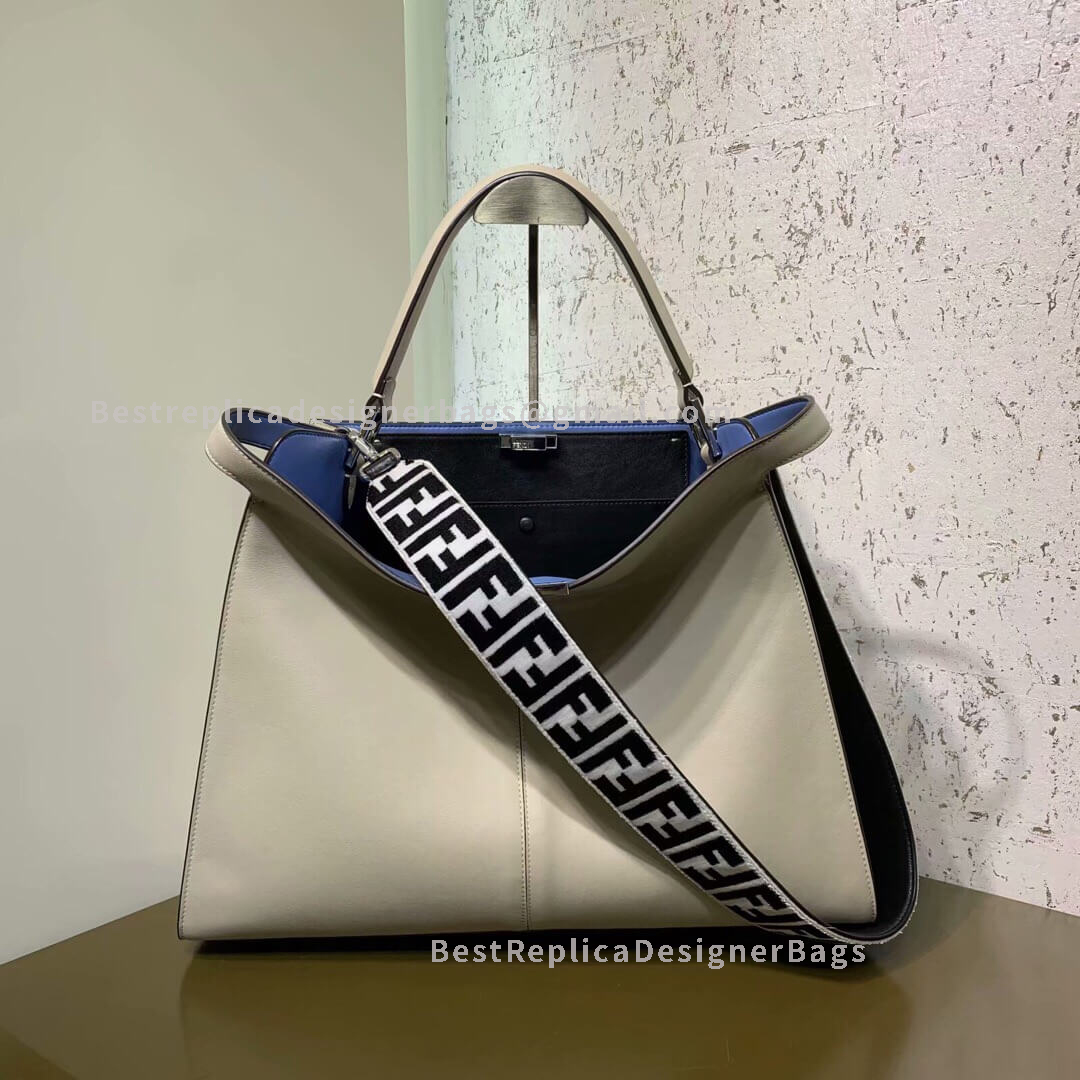 Fendi Peekaboo X-Lite Large White And Light Blue Leather Bag 304